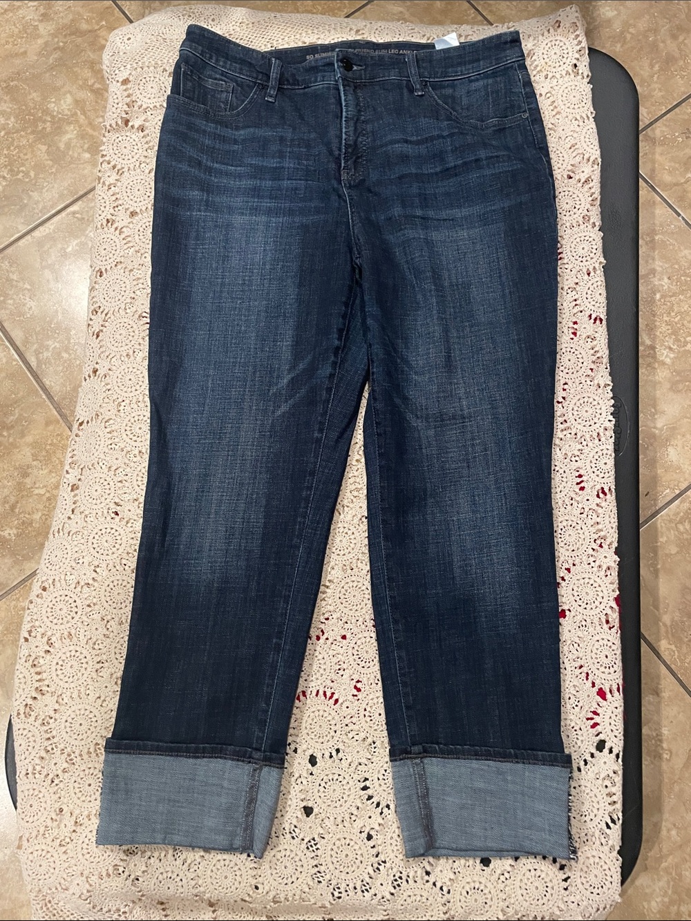 Chico's Dark Blue Cuffed Ankle Jeans
